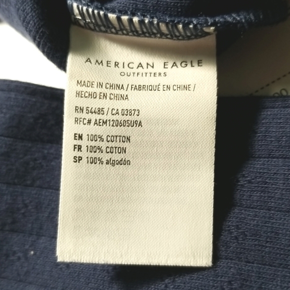 American Eagle Women's Top Navy Blue Long Sleeve Crop Cotton Knit - Picture 5 of 5